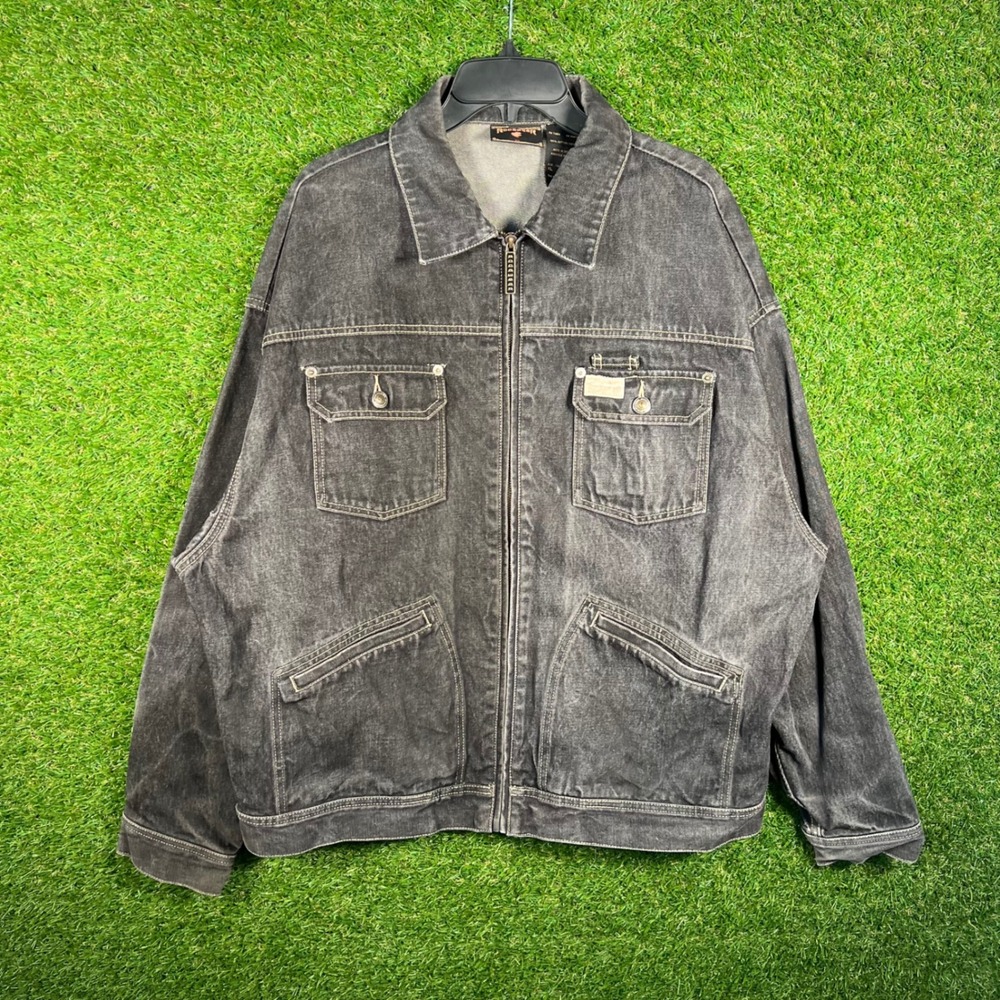 Rocawear Vintage Y2K Faded Black Denim Jacket Zip Up Embroidered XL